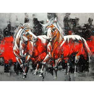 Momin Khan, 36 x 48 Inch, Acrylic on Canvas, Horse Painting, AC-MK-106